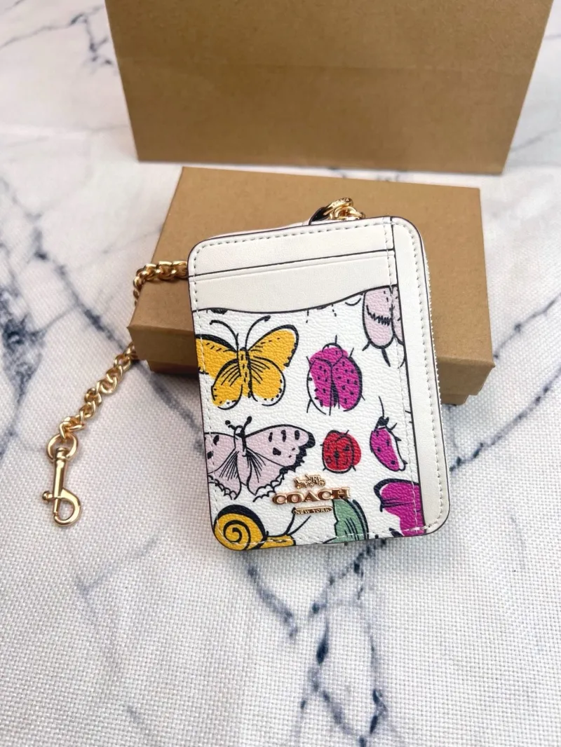 Coach White Insect Print Chain Card Case Wallet - Image 3