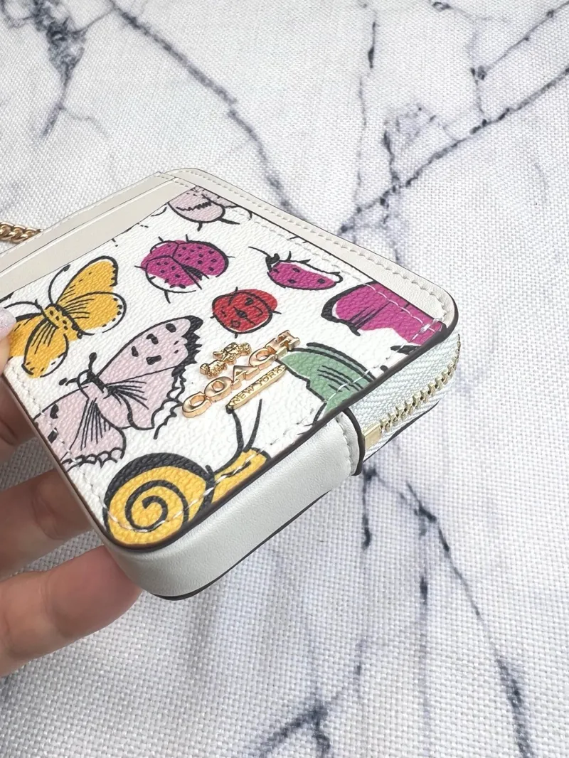Coach White Insect Print Chain Card Case Wallet - Image 5