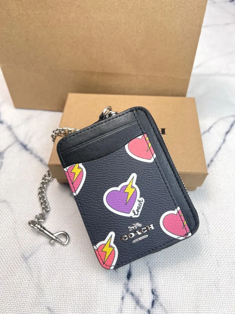Coach Zip Card Case with Chain Heart Lightning Print - Image 3