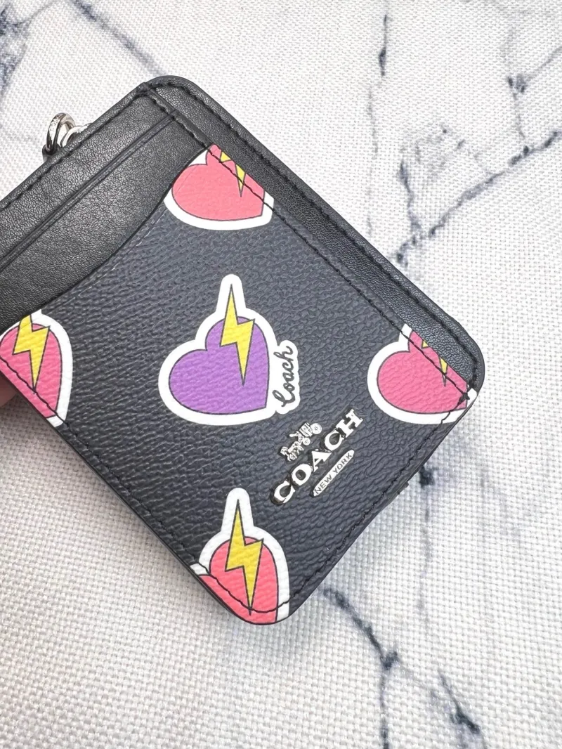 Coach Zip Card Case with Chain Heart Lightning Print - Image 4