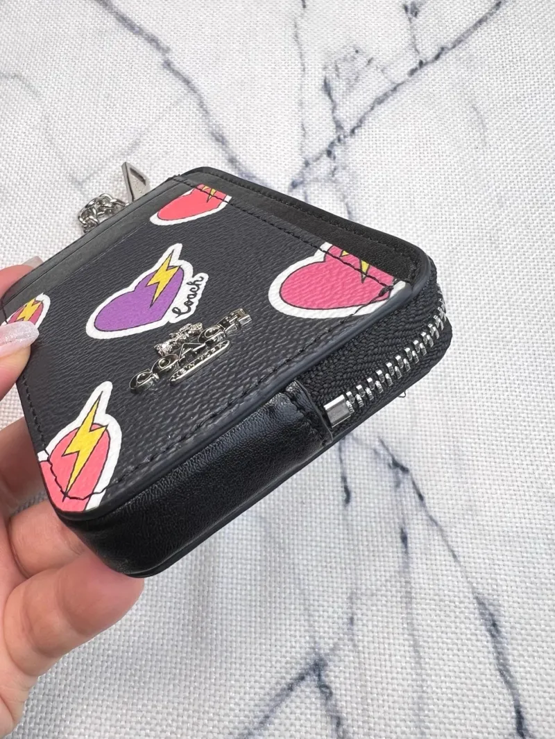 Coach Zip Card Case with Chain Heart Lightning Print - Image 5