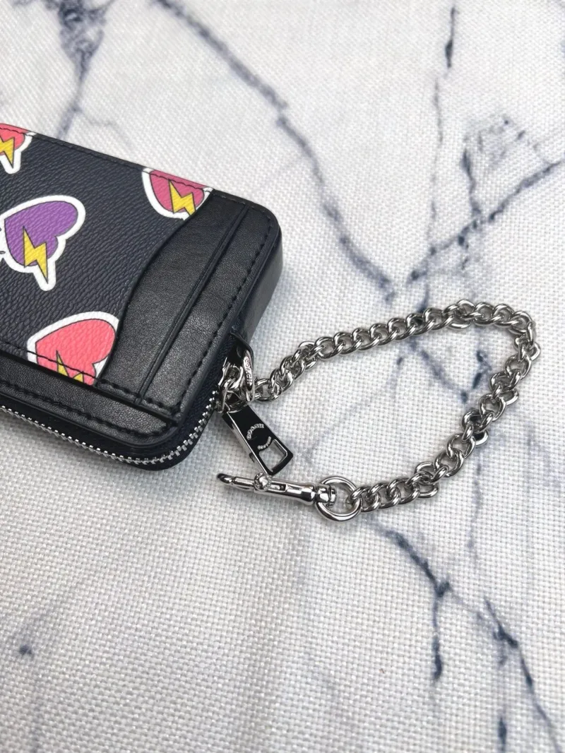 Coach Zip Card Case with Chain Heart Lightning Print - Image 6