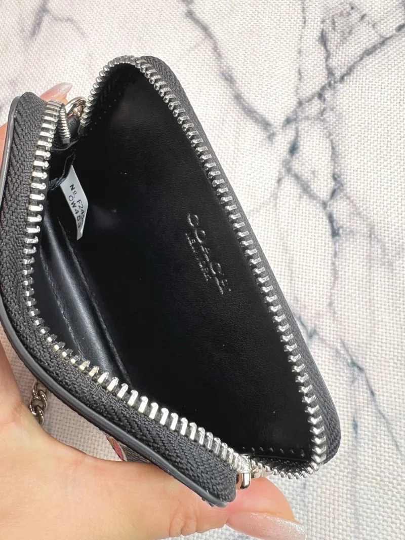 Coach Zip Card Case with Chain Heart Lightning Print - Image 9