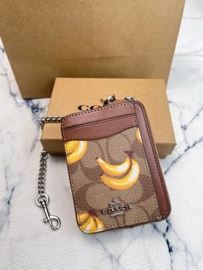 Coach Banana Print Zip Chain Card Case Wallet - Image 3