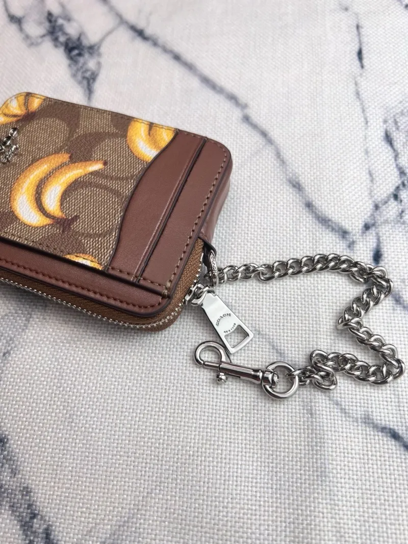 Coach Banana Print Zip Chain Card Case Wallet - Image 6