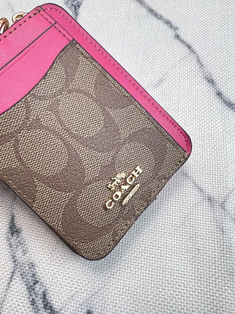 Coach Zip ID Card Case with Chain Khaki Pink - Image 4