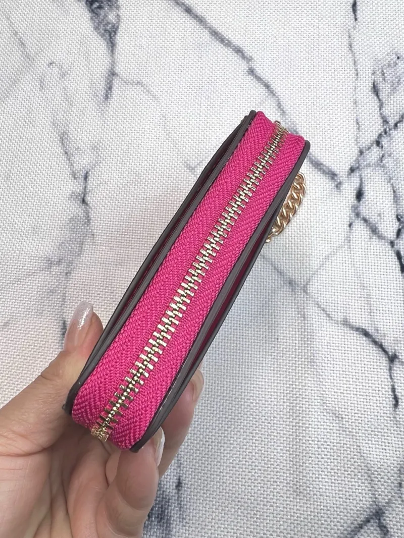 Coach Zip ID Card Case with Chain Khaki Pink - Image 7