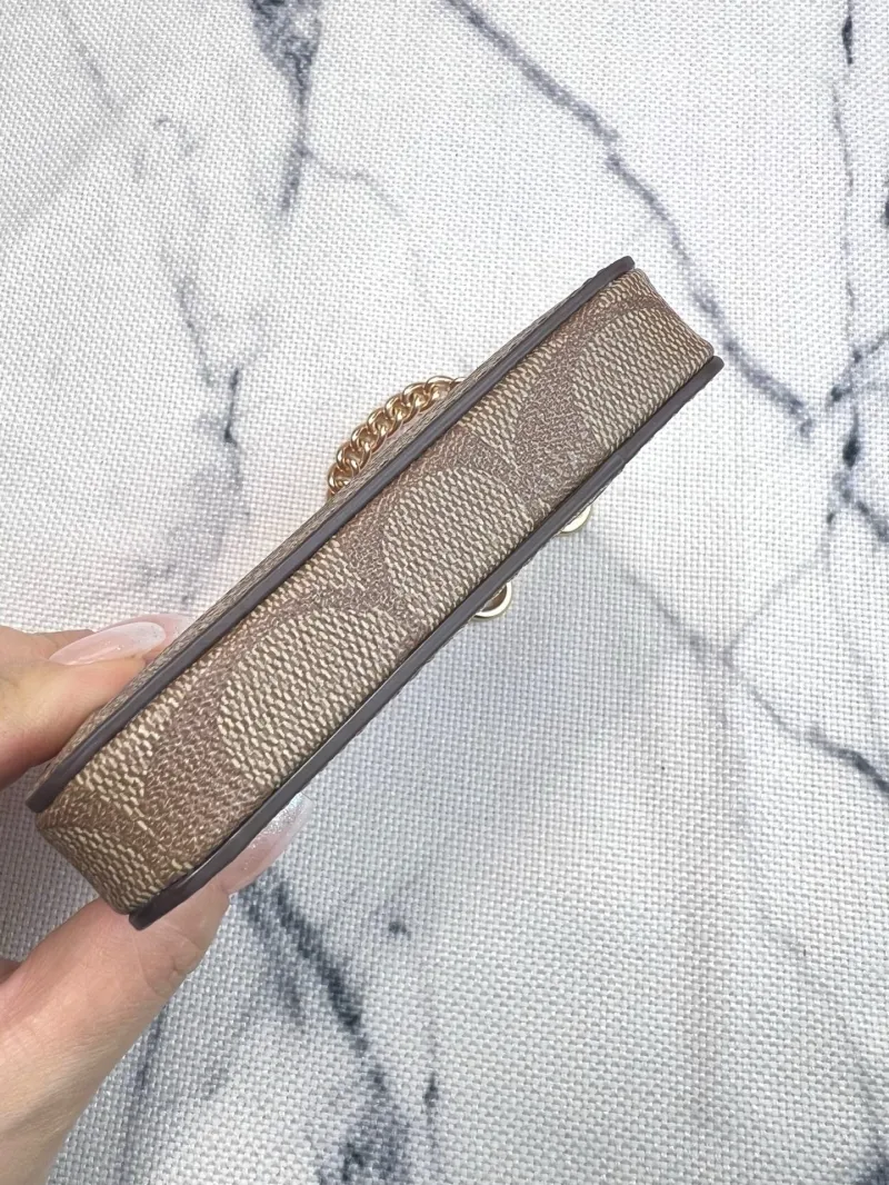 Coach Zip ID Card Case with Chain Khaki Pink - Image 8