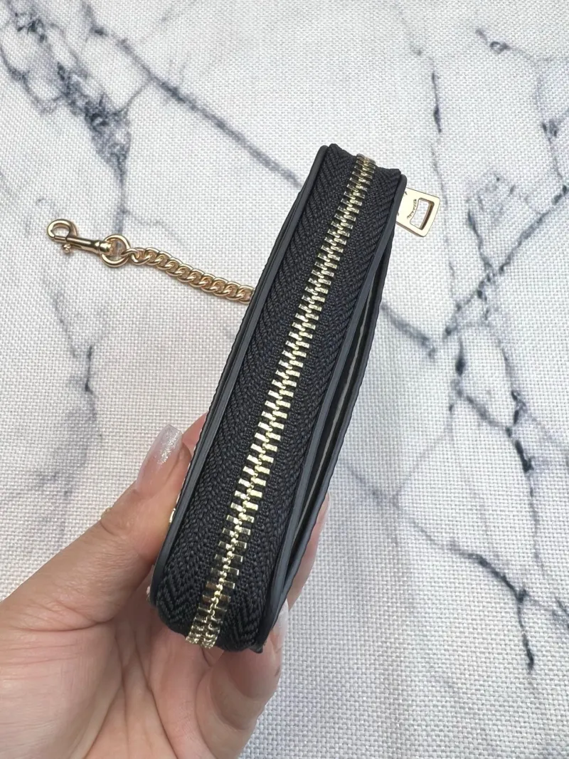 Coach Brown Black Zip Card Case with Chain - Image 7