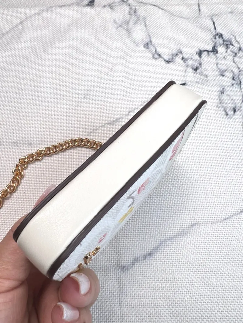 Coach White Floral Zip Card Holder with Chain - Image 8