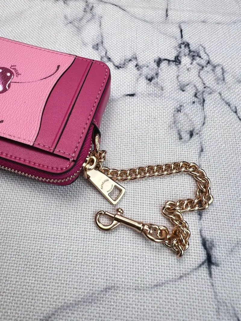 Coach Pink Cherry Print Zip Card Case Wallet - Image 6