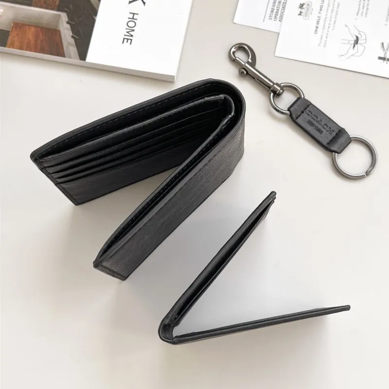 Coach Black Leather Wallet Keychain Set - Image 5