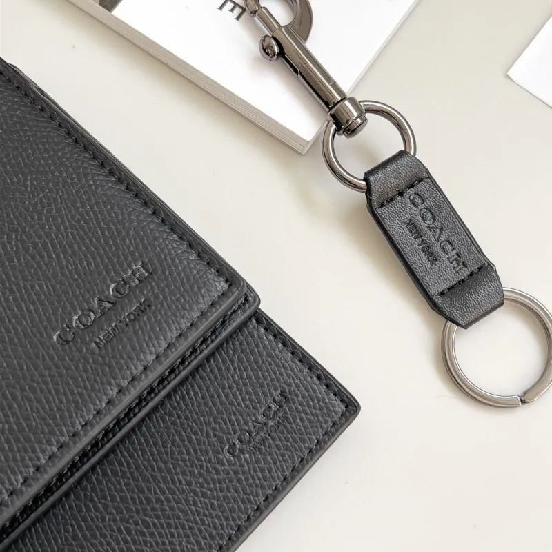 Coach Black Leather Wallet Keychain Set - Image 9