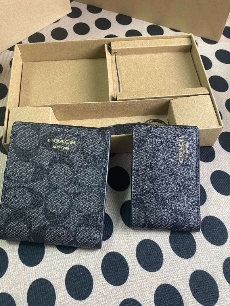 Coach Signature Wallet Card Case Keychain Set - Image 4