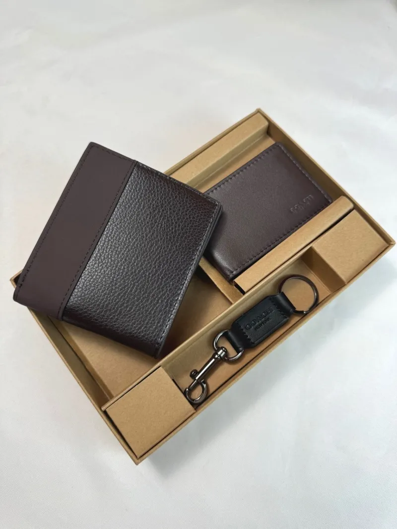 Alternative view of Coach Dark Brown Leather Wallet Keychain Gift Set