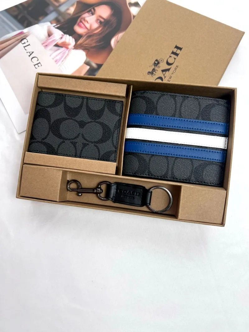 Coach Black Wallet and Keychain Gift Set