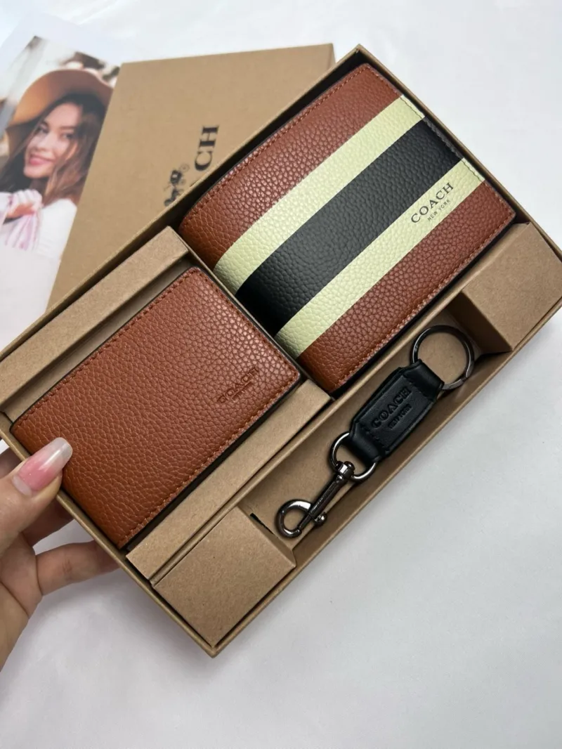 Alternative view of Coach Brown Leather Wallet Keychain Gift Set