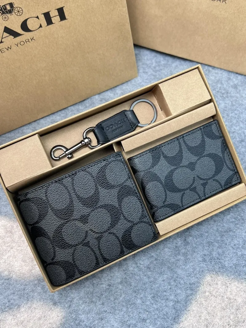 Coach Black Wallet and Keychain Gift Set