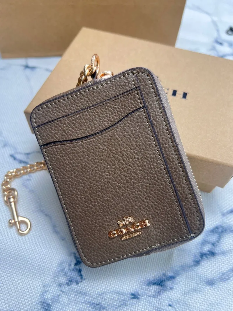 Alternative view of Coach Brown Zip Card Case with Chain