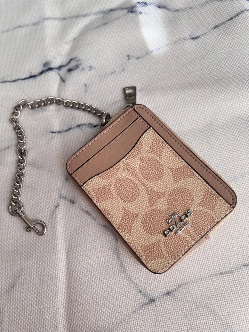 Coach Tan Zip Card Case with Chain