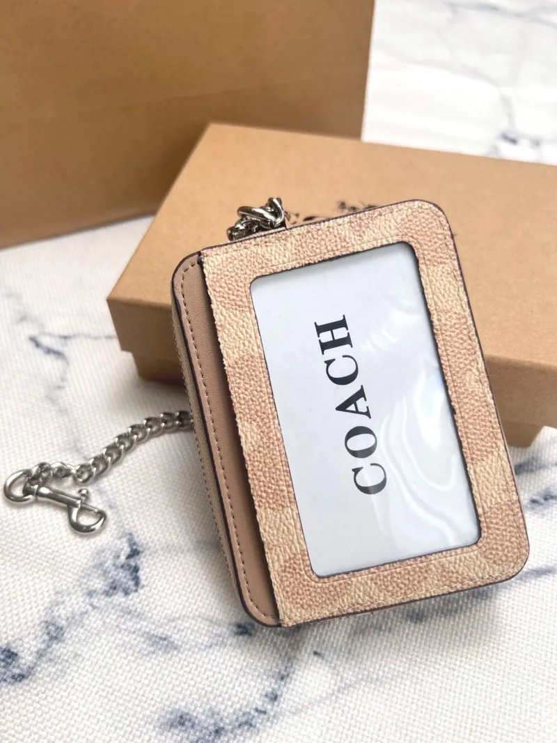 Coach Tan Zip Card Case with Chain - Image 3