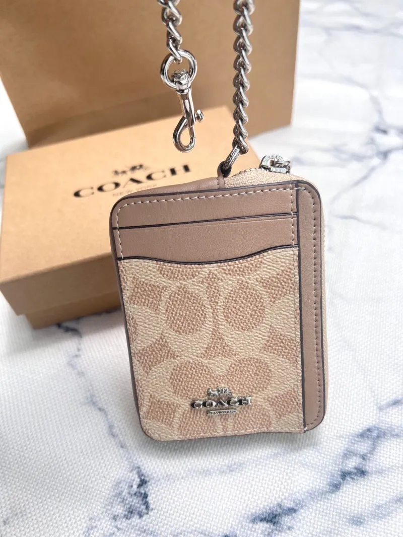 Coach Tan Zip Card Case with Chain - Image 4