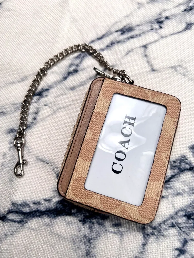 Coach Tan Zip Card Case with Chain - Image 5
