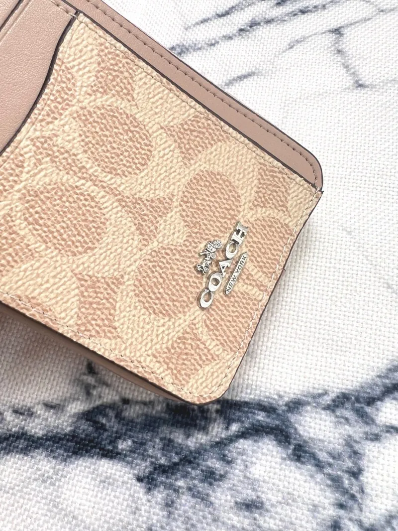 Coach Tan Zip Card Case with Chain - Image 6