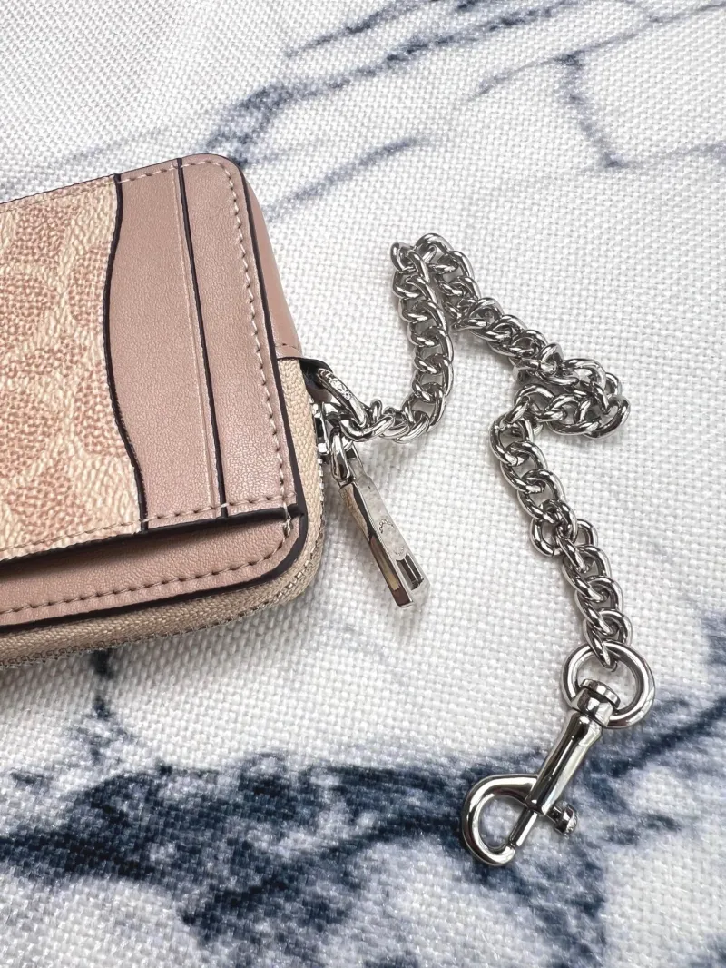 Coach Tan Zip Card Case with Chain - Image 7