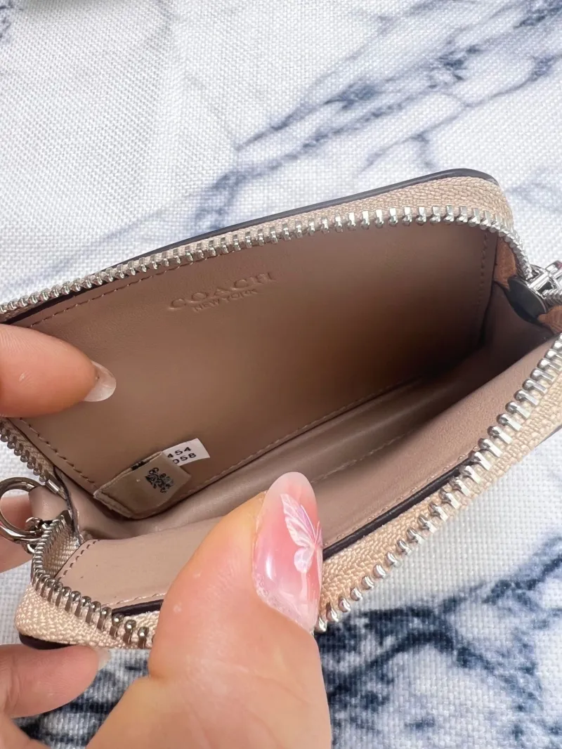 Coach Tan Zip Card Case with Chain - Image 9