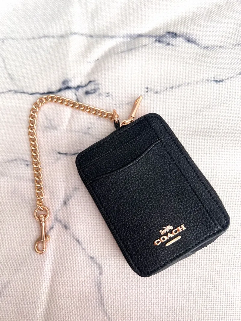 Coach Black Zip Card Holder with Chain