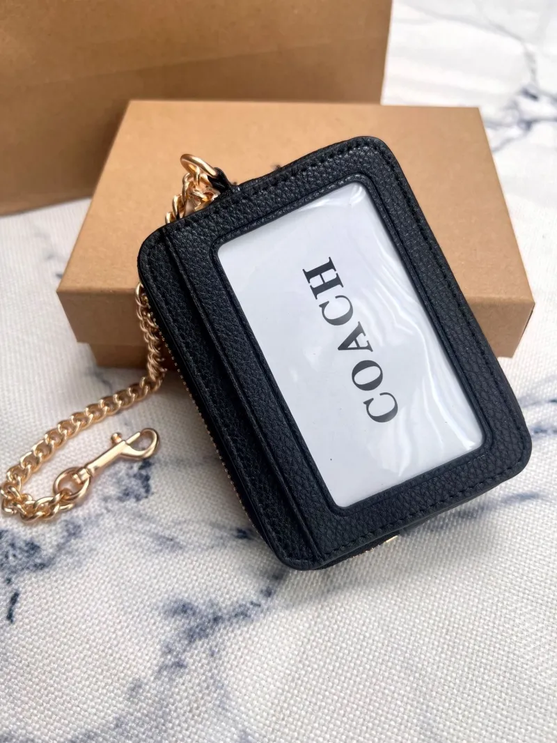Coach Black Zip Card Holder with Chain - Image 3