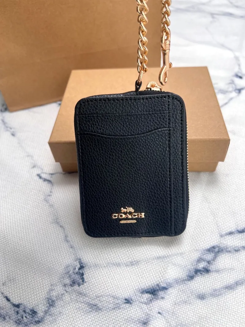 Coach Black Zip Card Holder with Chain - Image 4