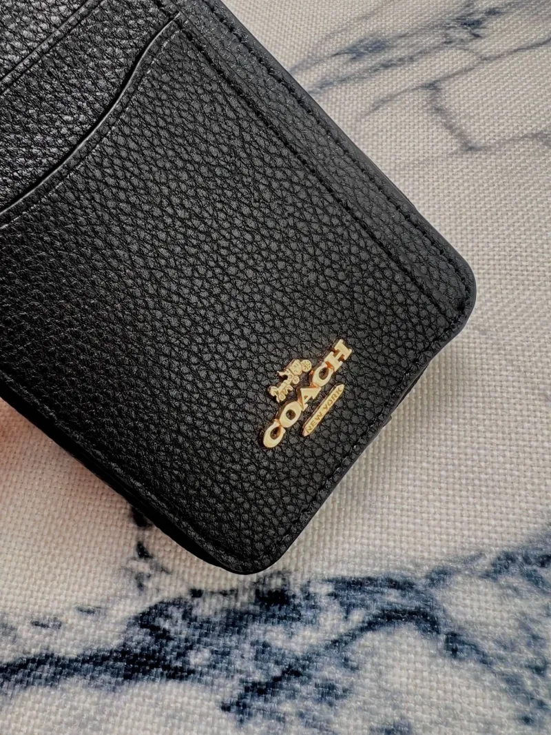 Coach Black Zip Card Holder with Chain - Image 6