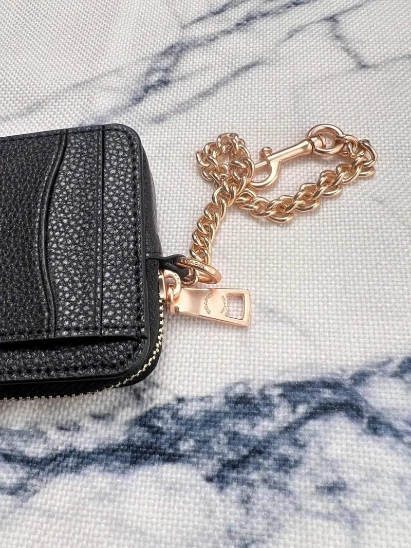 Coach Black Zip Card Holder with Chain - Image 7