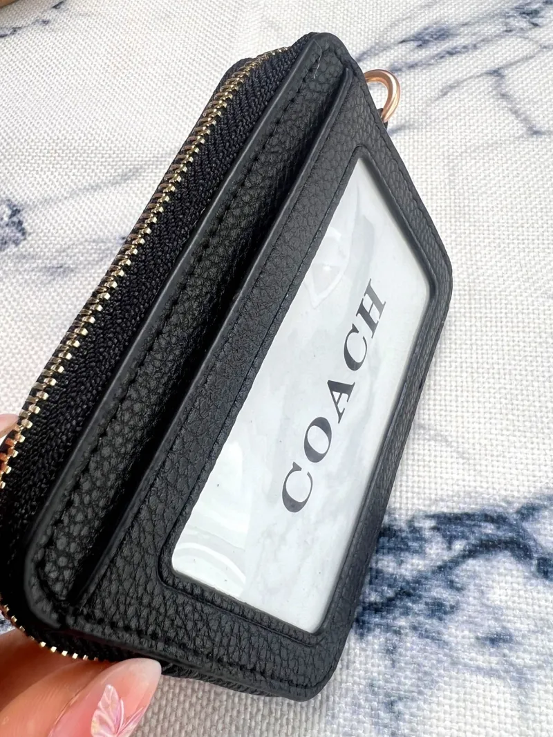 Coach Black Zip Card Holder with Chain - Image 8