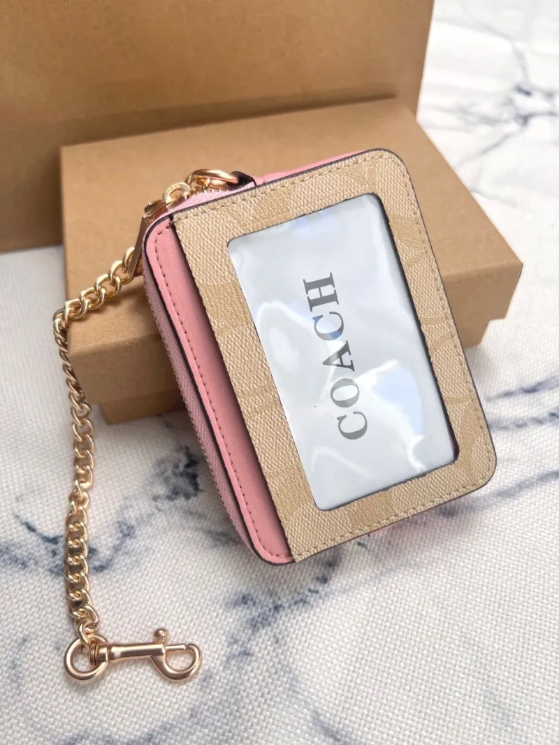 Coach Pink Signature Zip Card Wallet with Chain - Image 3