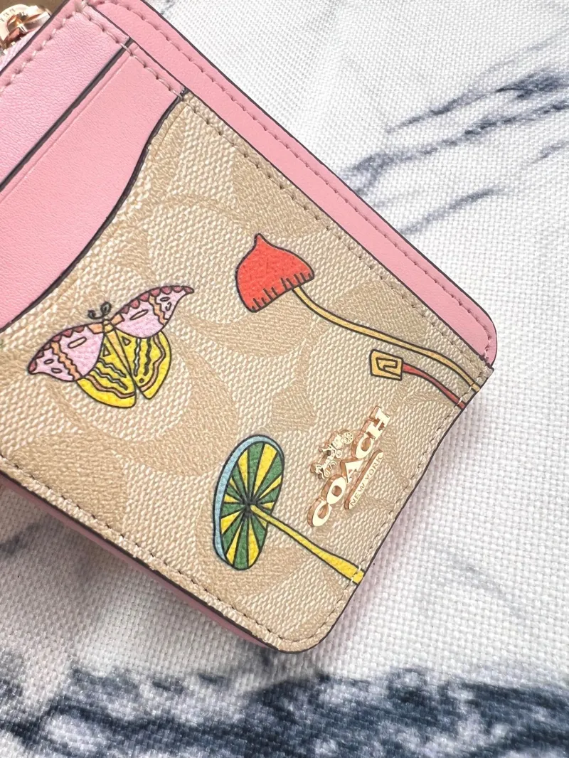 Coach Pink Signature Zip Card Wallet with Chain - Image 6