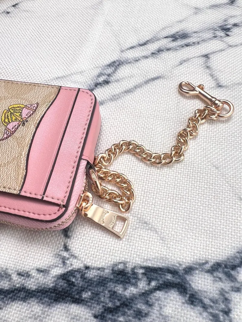 Coach Pink Signature Zip Card Wallet with Chain - Image 7