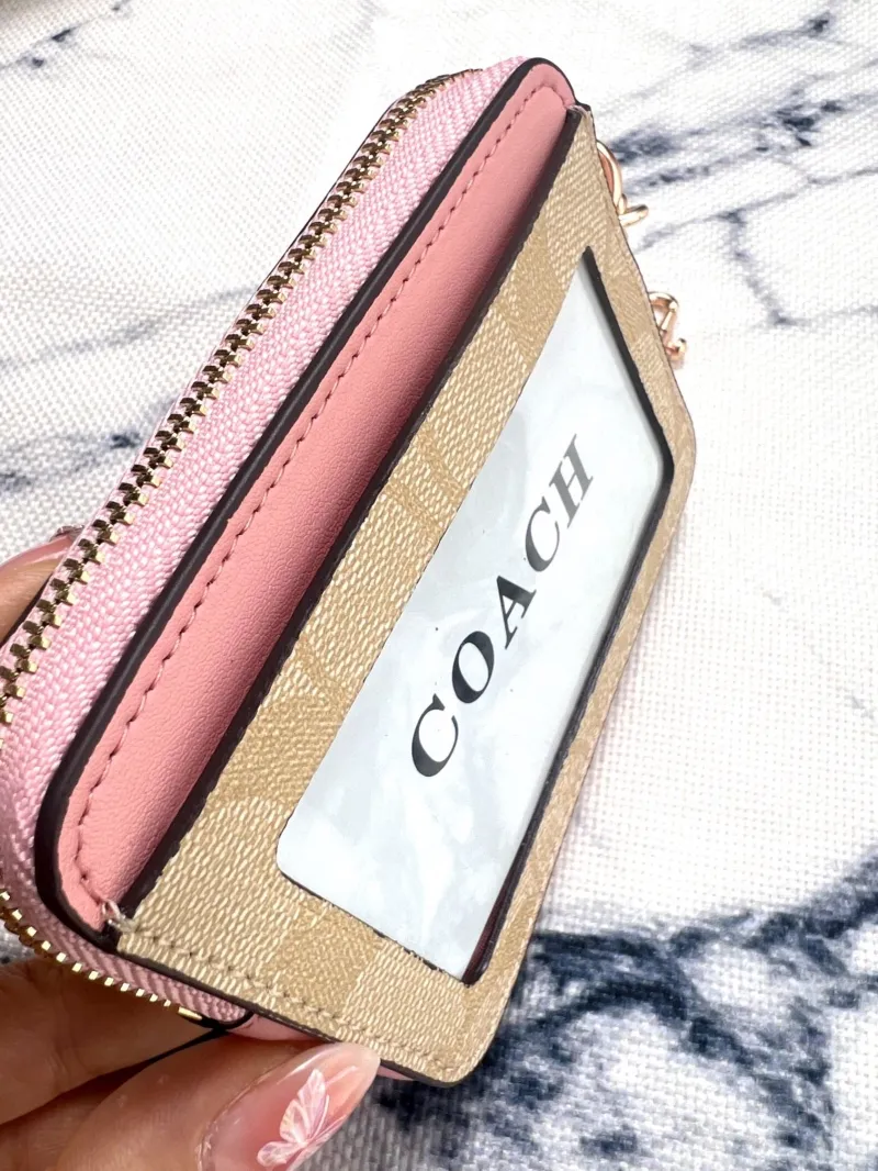 Coach Pink Signature Zip Card Wallet with Chain - Image 8