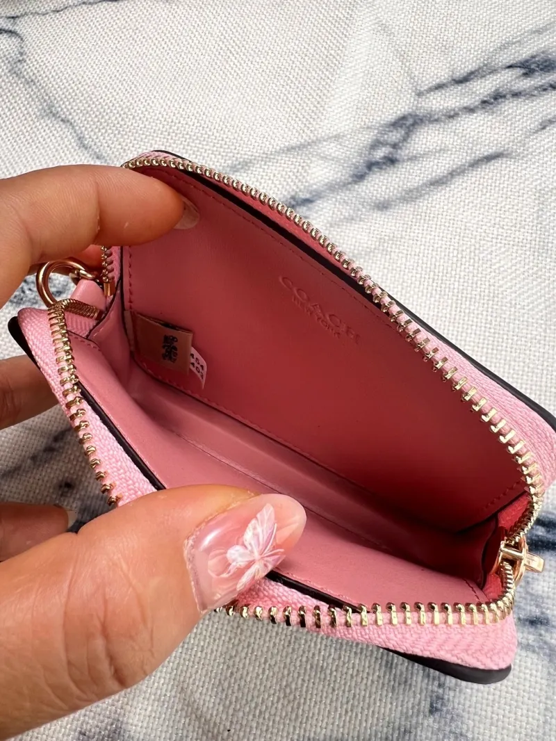 Coach Pink Signature Zip Card Wallet with Chain - Image 9