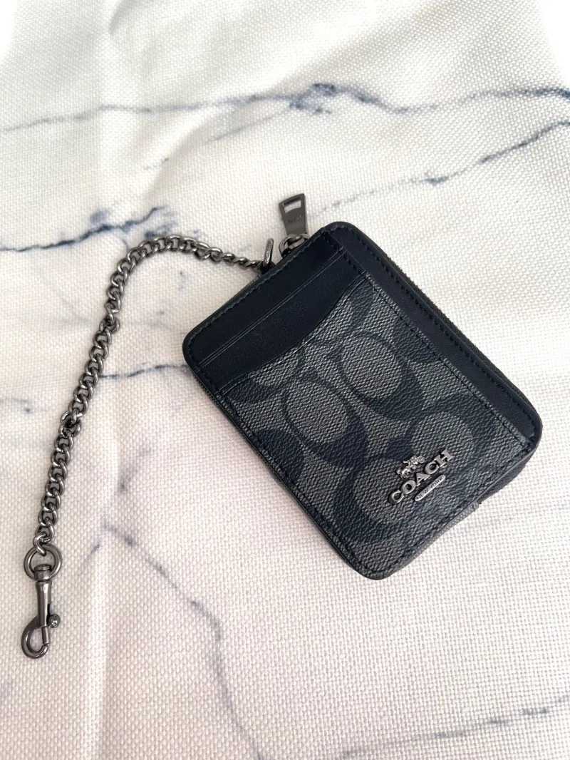 Coach Black Zip Card Case with Chain