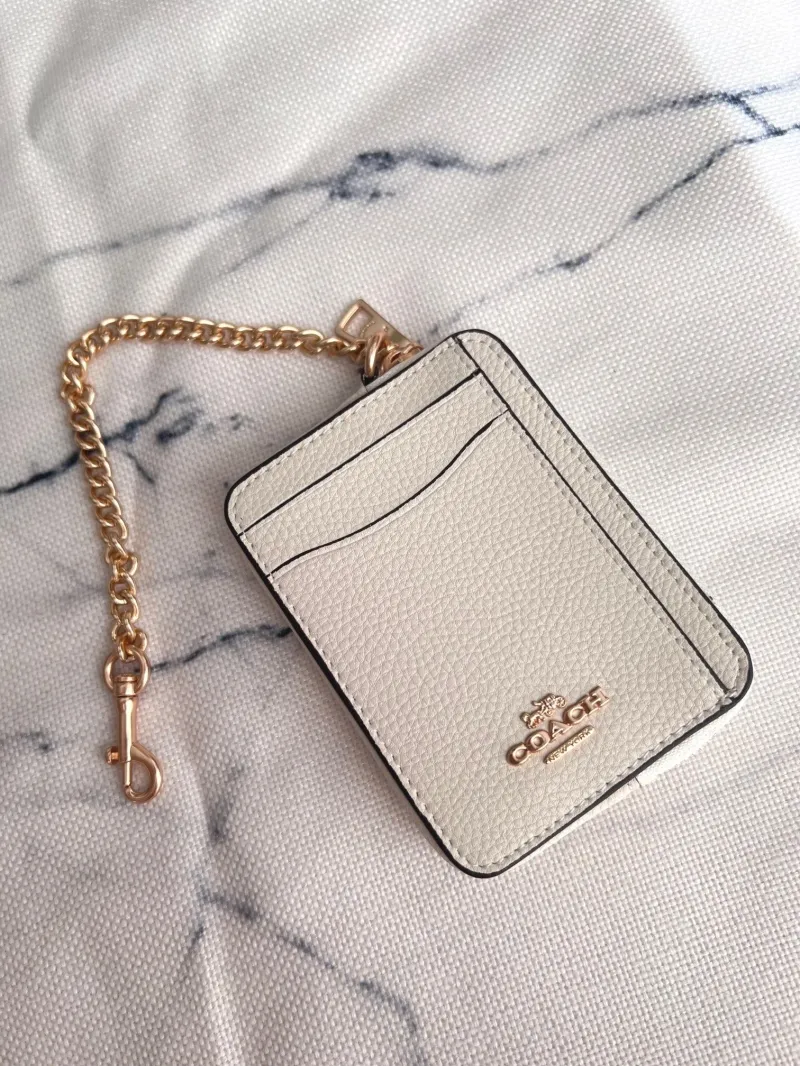 Coach Cream Zip Card Case with Chain