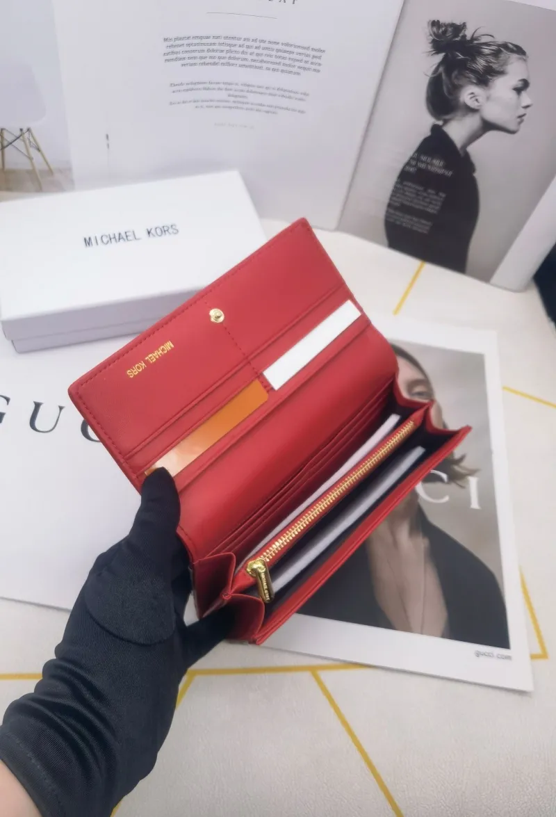 Michael Kors Women's Long Leather Wallet Red - Image 9