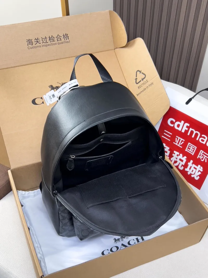Coach Black Signature Stripe Backpack - Image 5
