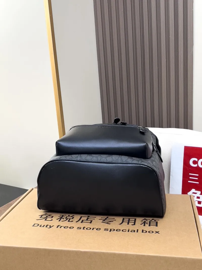 Coach Black Monogram Leather Backpack - Image 3