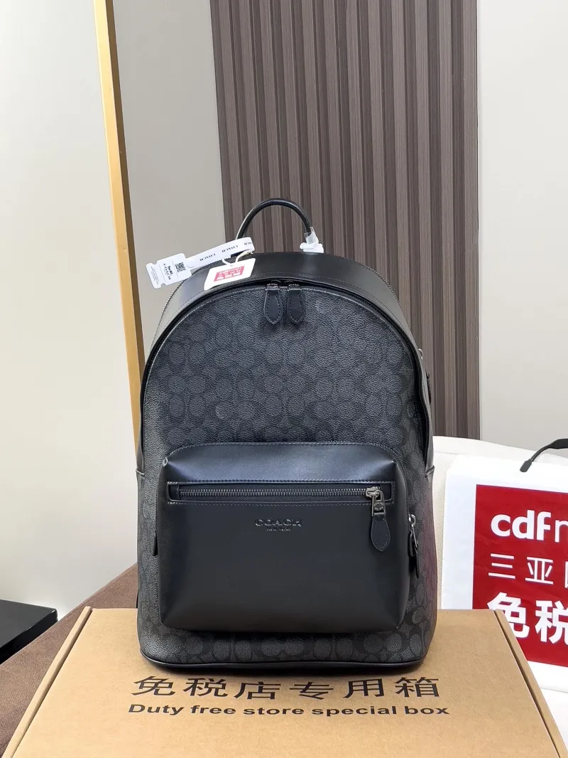 Coach Black Monogram Leather Backpack - Image 4