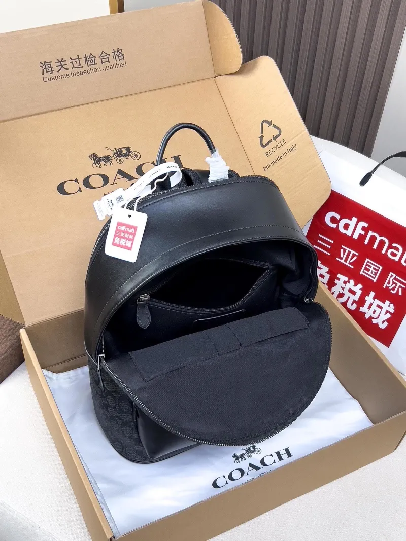 Coach Black Monogram Leather Backpack - Image 5