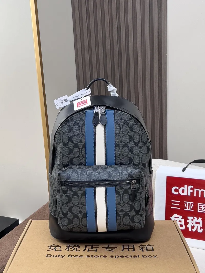 Coach Signature Black Blue Stripe Backpack - Image 4