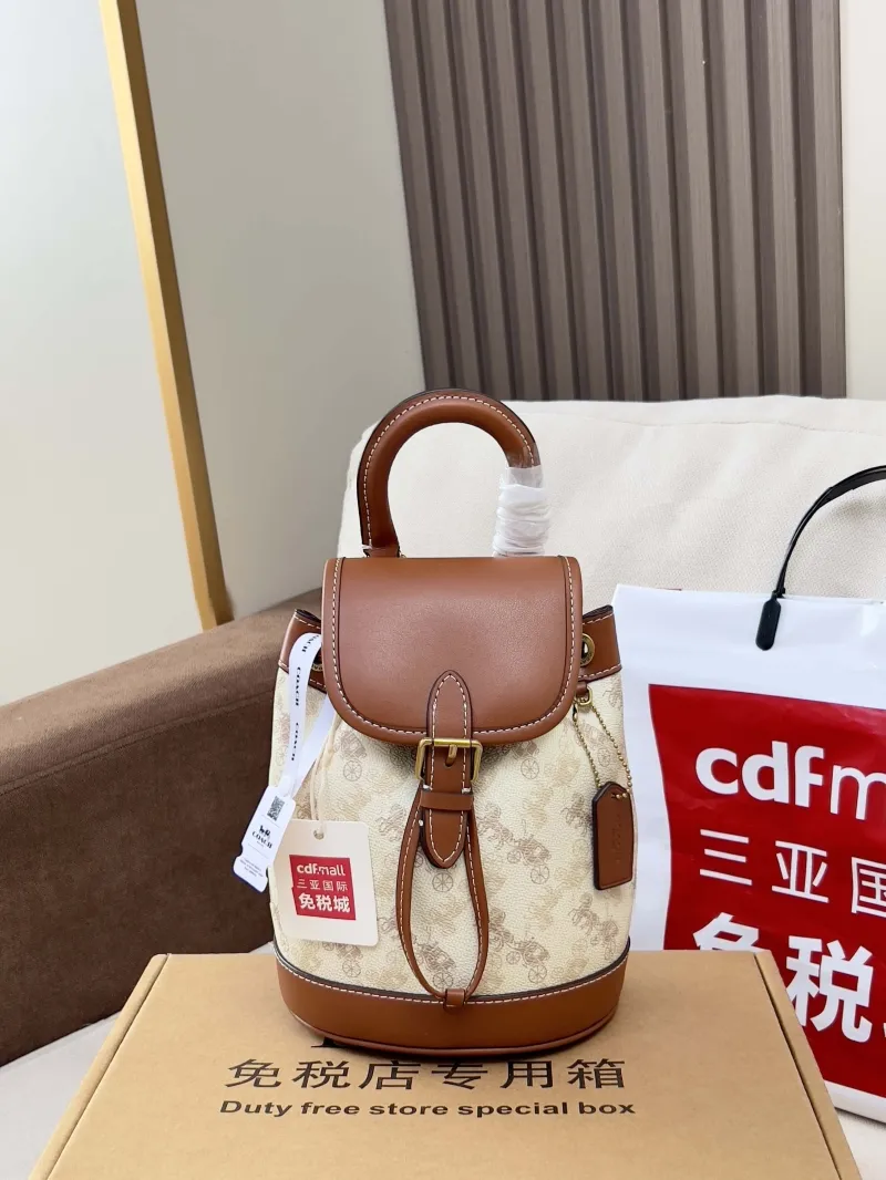 Coach Mini Beige Brown Leather Backpack - Image 4